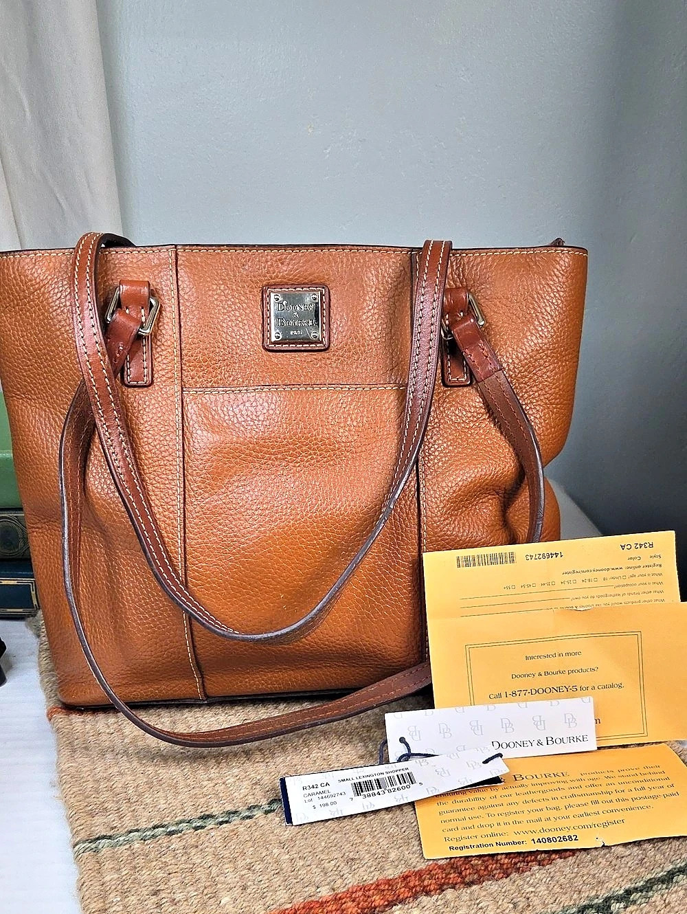 Dooney & Bourke Small Lexington Shopper Leather Tote in Brown With All Papers